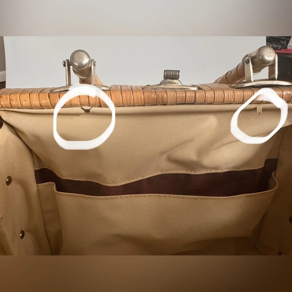 VINTAGE 50's/60's woven wicker box purse w embroidered flowers retro botanical - Picture 10 of 11